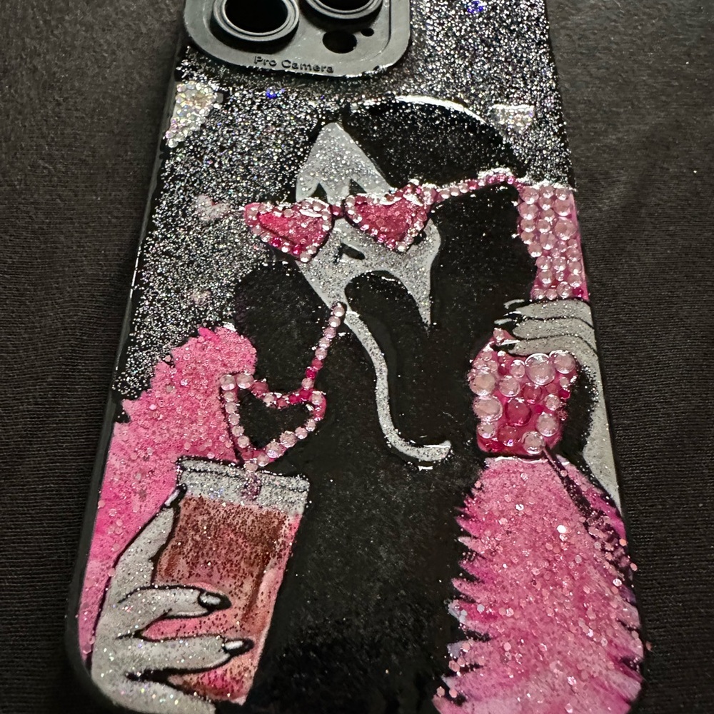 Pink and Black Glitter Scary Movie Mask iPhone Case